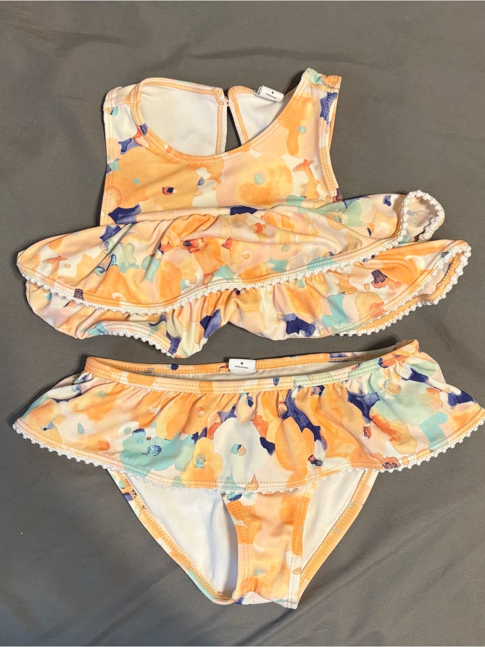 Janie and Jack Peach and Aqua Floral Ruffle Two-Piece Swim Set